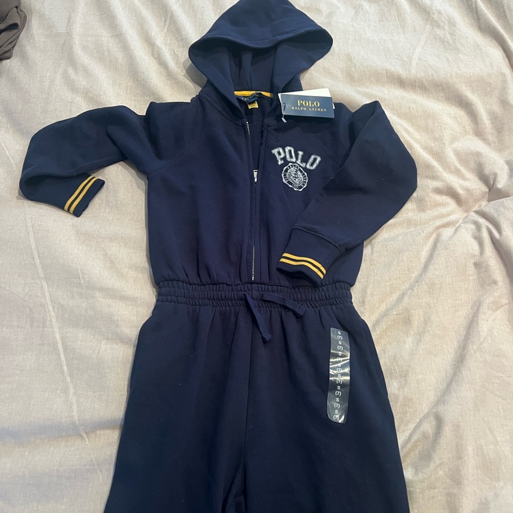 Polo by Ralph Lauren Dark Blue Hooded Jacket onesie sweatsuit size 7